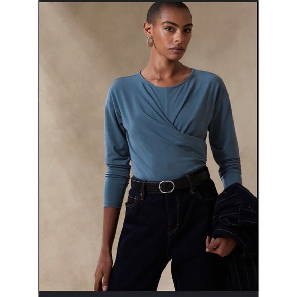 BANANA REPUBLIC NWT Slate Blue Long Sleeve Wrap Front Bodysuit // XL - Picture 3 of 12